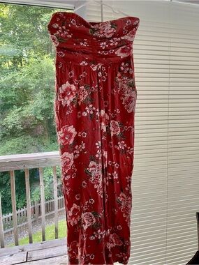 Pretty-Floral Strapless Romper-Dusty Rose-with pockets
